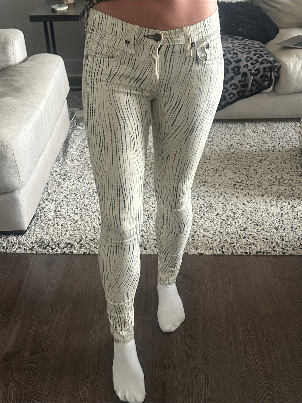 rag & bone Cream Skinny Printed Pants